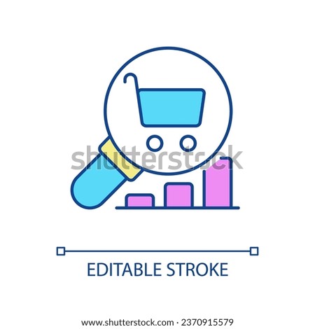 Shopping activity analytics RGB color icon. Marketing research. Business development study. Isolated vector illustration. Simple filled line drawing. Editable stroke. Arial font used