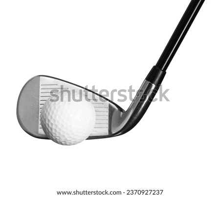 Fairway Iron Golf Club Head with Ball on a White Background Close-Up