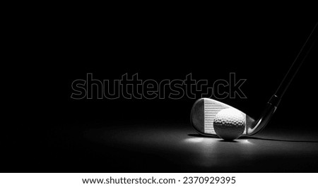 Golf Club and Ball Banner on a Black Background with Copy Space