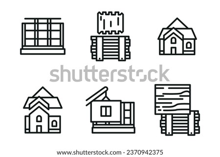 Timber Frame House Collection Icons Set Vector.