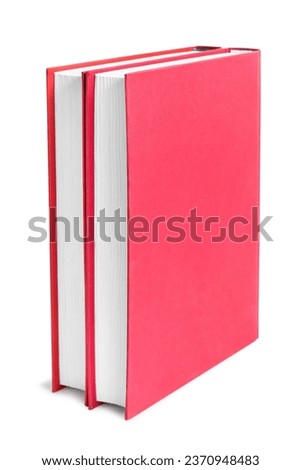 Two red blank cover books standing on white background Royalty-Free Stock Photo #2370948483