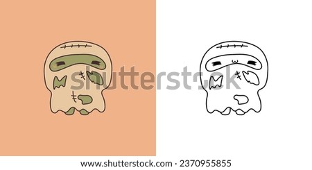 Halloween Kawaii Turtle for Coloring Page and Illustration. Adorable Clip Art Halloween Tortoise. Cute Vector Illustration of a Kawaii Halloween Animal in a Ghost Costume. 