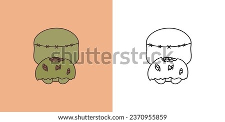 Kawaii Halloween Turtle Multicolored and Black and White. Beautiful Clip Art Halloween Tortoise. Cute Vector Illustration of a Kawaii Halloween Animal in a Zombie Costume. 