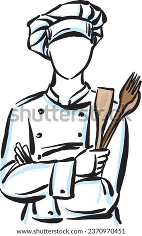 Chef cooker 5 profession work doodle design drawing vector illustration