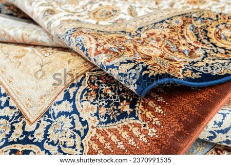 Handmade Carpet. textures and background of ancient handmade carpets and rugs. Top view.