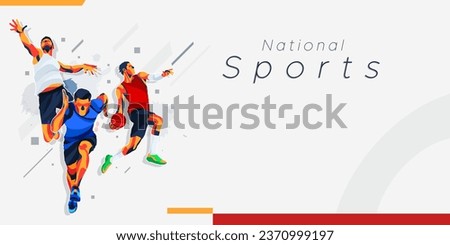 Banner template for national sports day runner, basketball, and volleyball background. world sports celebration