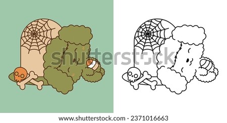 Cute Halloween Poodle Dog Clipart for Coloring Page and Illustration. Happy Clip Art Halloween Puppy. Cute Vector Illustration of a Kawaii Halloween Animal in a Zombie Costume. 