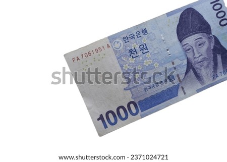 Korean won money isolated on white background, 1000 won or thousand won Royalty-Free Stock Photo #2371024721