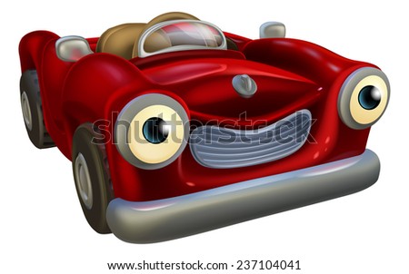 An illustration of a cute red cartoon car charcter mascot