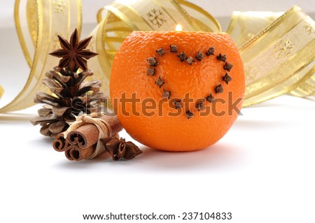 Decorations Christmas and oranges candle