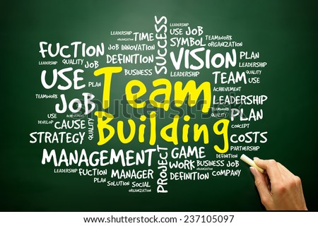 Hand drawn Word cloud of Team Building related items, business concept on blackboard