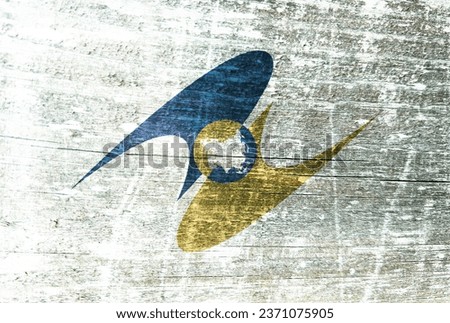 Eurasian Economic Union flag painted on wood Royalty-Free Stock Photo #2371075905