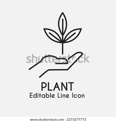 Hand holding a plant or sprout editable stroke outline icon isolated on white background flat vector illustration. Royalty-Free Stock Photo #2371077773