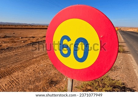 Speed Limit 60 Road Sign, Red and Yellow Traffic Sign