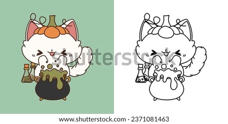 Cute Halloween Ragdoll Cat Illustration and For Coloring Page. Cartoon Clip Art Halloween Feline. Cute Vector Illustration of a Kawaii Animal for Halloween Stickers. 