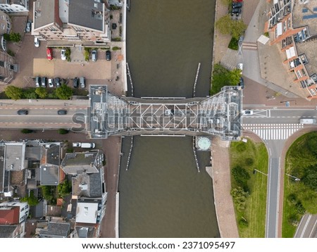 Top view picture of the vertical lifting bridge in Boskoop in the Netherlands Royalty-Free Stock Photo #2371095497