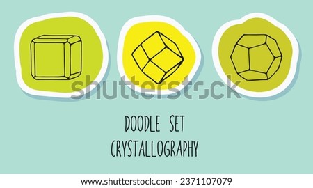 Doodle set crystallography style linart isolated icons on blue background.  Pure hand drawn artwork for beautiful logo design, tattoo, label, book, emblem, icon, greeting cards, wedding design. Vector