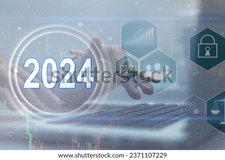 2024 calender year button on digital virtual screen blur background