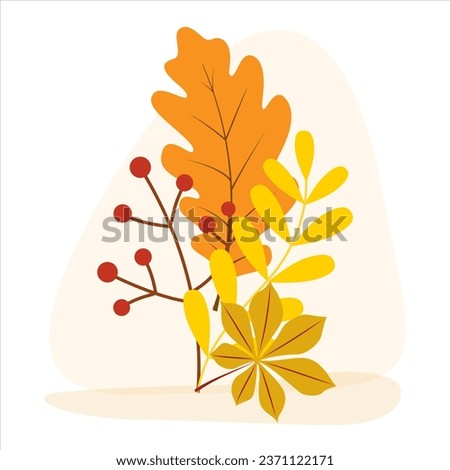 Clip art of hand drawn wreath of Autumn leaves and berries on isolated background. Warm background for Autumn harvest, Thanksgiving, Halloween and seasonal celebration, textile, scrapbooking.

