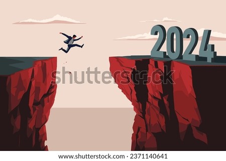 Businessman jumping over the abyss. Vector illustration Royalty-Free Stock Photo #2371140641