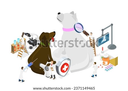 3D Isometric Flat  Conceptual Illustration of Medical Pet Care, Professional Veterinary Care