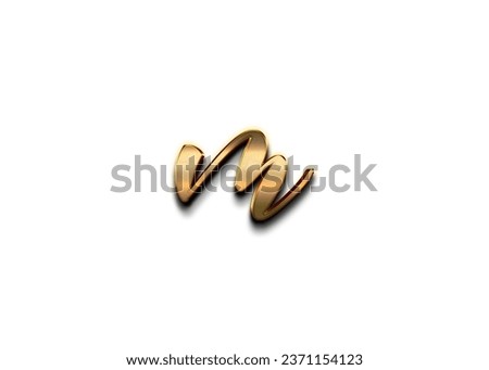 Gold 3D – letter M of the alphabet in lowercase on isolated wh