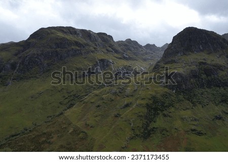The Three Sisters of Glencoe. An Iconic sight of the Scottish Highlands. It was raining when I took the picture so the waterfalls and streams are extremely evident.