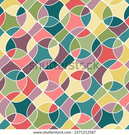 stained glass mosaic. light repetitive background with crisscrossed curves. vector illustration. seamless pattern. fabric swatch. wrapping paper. continuous design template for textile, apparel, cloth Royalty-Free Stock Photo #2371212587