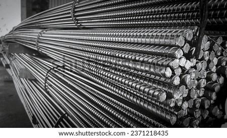 texture of steel deformed or bars background Deformed steel bars for reinforced concrete, metal texture close up Reinforcement steel rod and deformed bar with rebar at construction site. Royalty-Free Stock Photo #2371218435