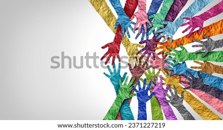 Belonging and inclusion concept as  a symbol of acceptance and integration with diversity and support of different cultures as diverse races and unity symbol holding hands together. Royalty-Free Stock Photo #2371227219