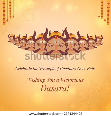 Happy Dussehra Wishes Template.  illustration of Ravana. Dasara, Vijayadashami. Indian Festivals Background Royalty-Free Stock Photo #2371244409