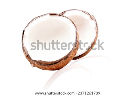 Coconut is a natural source of oily fat that is beneficial to the body. on a white background