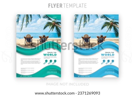 Travel Vacation Tour Agency Flyer Template Design. Holiday, Summer travel and tourism flyer or poster template design. Business Brochure, Template or Flyer design for Tour and Travel Business concept. Royalty-Free Stock Photo #2371269093