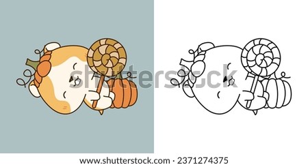 Kawaii Halloween Hamster Multicolored and Black and White. Beautiful Clip Art Halloween Animal. Cute Vector Illustration of a Kawaii Rodent for Halloween Stickers. 