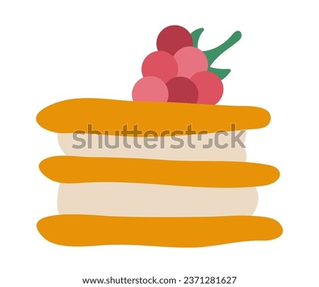 Milfey with raspberry on top icon. French cream dessert vector illustration. Cake picture isolated on white background
