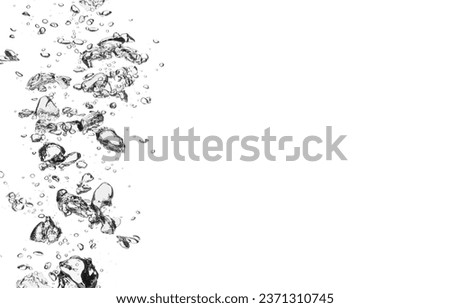 Many air bubbles in water on white background
