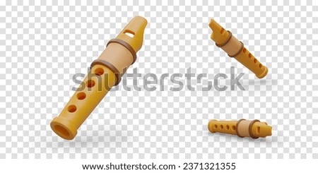 Set of 3D flutes in different positions. Wind musical instrument, block flute. Recorder, woodwind. Isolated vector images for thematic site, application. Music icons Royalty-Free Stock Photo #2371321355