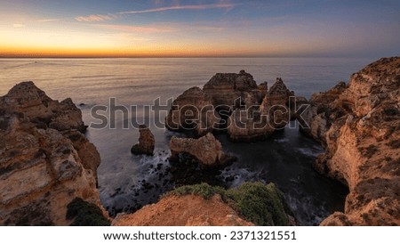 Scenic morning landscape of Algarve beach with wonderful rock formation, Ponta da piedade, Algarve, Portugal