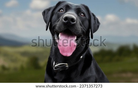 Labrador retriever dog  headshot portrait of smiling and happy  labrador
 tongue out Portrait of black labrador retriever dog breed Royalty-Free Stock Photo #2371357273