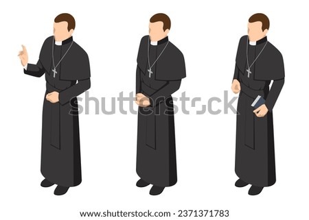 Isometric Catholic Priest in vestment isolated on white background. Pastor, religious people Royalty-Free Stock Photo #2371371783