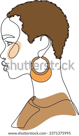 Beautiful girls in one line abstract style and abstract shapes. Vector illustration of an African American woman. Trendy minimalist style