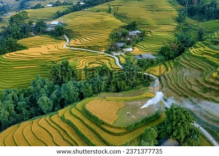 Aerial view of rice field or rice terraces , Sapa, Vietnam. Y Linh Ho village, Ta Van valley Royalty-Free Stock Photo #2371377735