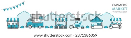 Vector illustration of shops lined up at a lively farmers market