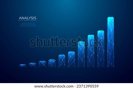 Hi-tech hologram of growing graph chart on blue background. Digital low poly wireframe vector illustration. Abstract stock market investment trading concept. Business finance investment graph growth.