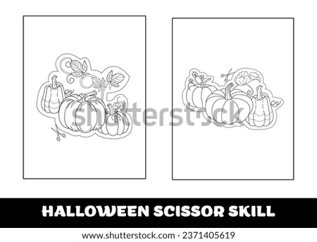 Halloween scissor skill for kids. Halloween scissor skill education coloring page for preschool kids..