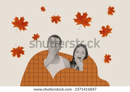 Composite creative abstract photo collage of sleepy lazy couple lay in bad at home in cloudy weather isolated on white color background