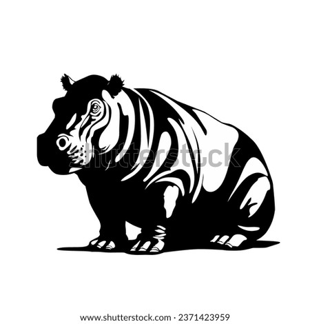 hippo black and white illustration design on a white background
