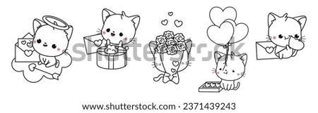 Collection of Vector Cat Outline Art. Set of Isolated Kitten Coloring Page Illustration. Cute Vector Animals in Love for Coloring Book 