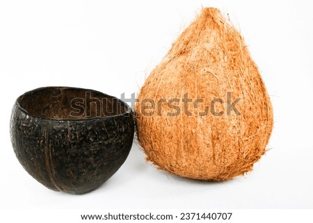 Coconut Fruit And Coconut Shell Isolated On White Background.