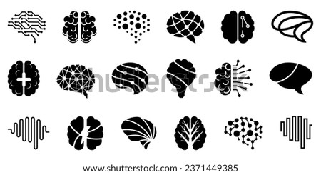 Brain icons. Set of different brain icons. Simple brain signs. Black brain icons